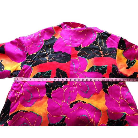 Della Roufogali Vtg Silk Oversized Open Front Floral Kimono Style Jacket Size 8 - Picture 5 of 6